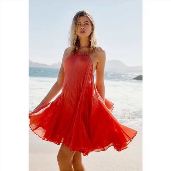 Free People Dresses & Skirts - Free People Catching Rays tunic mini dress NWOT 100% cotton coral boho beachy